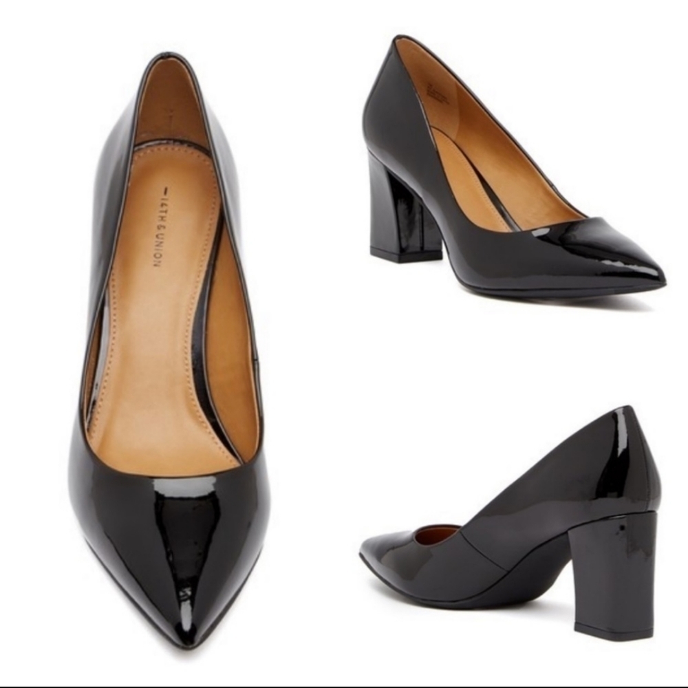 14th & Union Black Patent Leather Block Heel Pumps